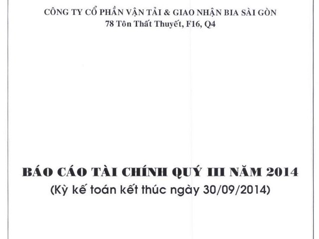 Báo cáo tài chính quí III năm 2014