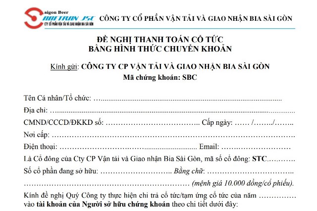 Giấy đề nghị thanh toán cổ tức