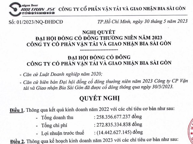 Nghị quyết Đại hội đồng cổ đông thường niên năm 2023
