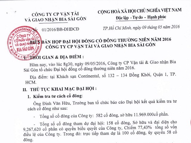 Biên bản họp Đại hội đồng cổ đông thường niên năm 2016