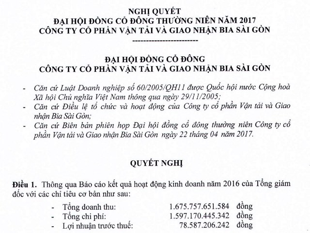 Nghị quyết Đại hội đồng cổ đông thường niên năm 2017