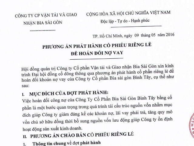 Phương án phát hành cổ phiếu riêng lẻ để hoán đổi nợ vay