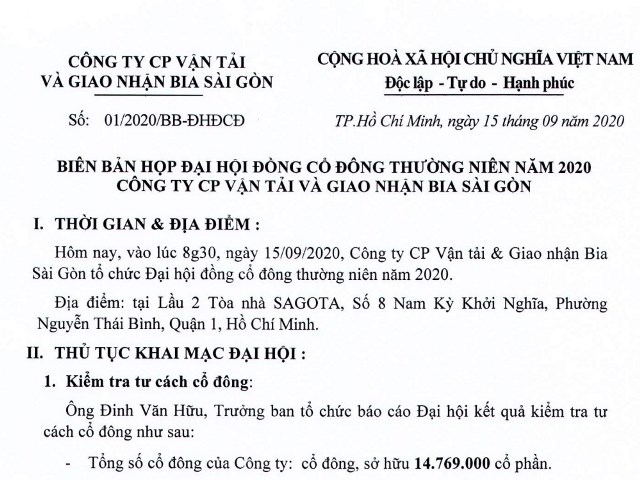 Biên bản họp Đại hội đồng cổ đông thường niên năm 2020