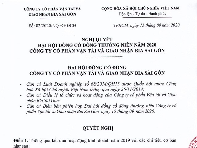 Nghị quyết Đại hội đồng cổ đông thường niên năm 2020