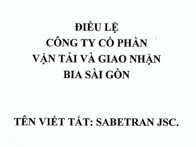 Điều lệ Công ty Cổ phần Vận tải và Giao nhận Bia Sài Gòn 2023
